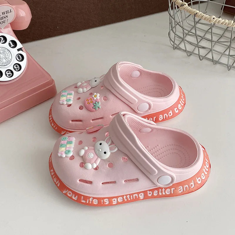 Summer Kids Slippers Cute Cartoon Hole Shoes Closed Toe Soft Sole Non Slip Indoor Baby Sandals Slippers For Boys Girls Toddlers