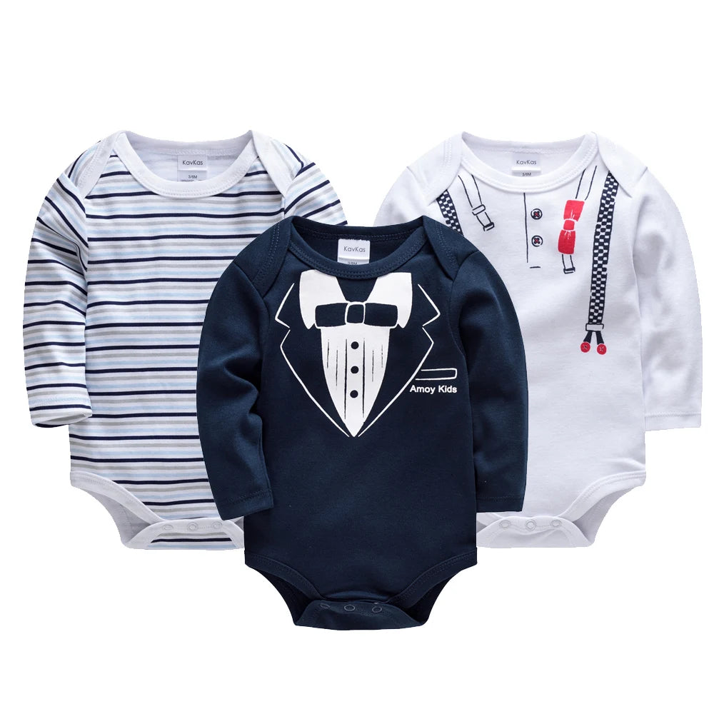 6 PCS 3 PCS Kavkas Baby Boys Girls Bodysuit Long Sleeve 100% Cotton Baby Clothes 0-12 months Newborn body bebe Jumpsuit Clothing